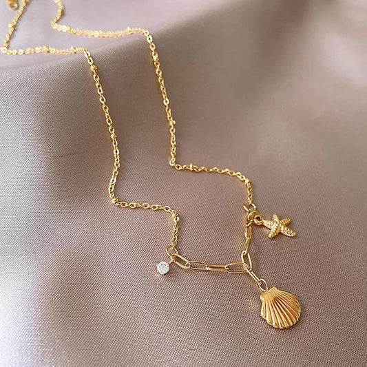 Seashell & Starfish Charm Necklace